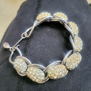 Vintage Silver and Gold Rhinestone Statement Bracelet w/ Hook & Loop Closure
